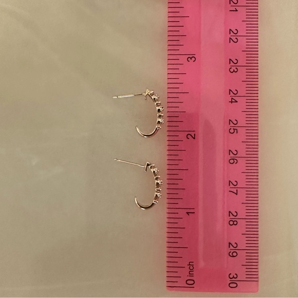 Gold over Sterling J Shaped Post Earrings with Accent Diamond - Picture 6 of 16